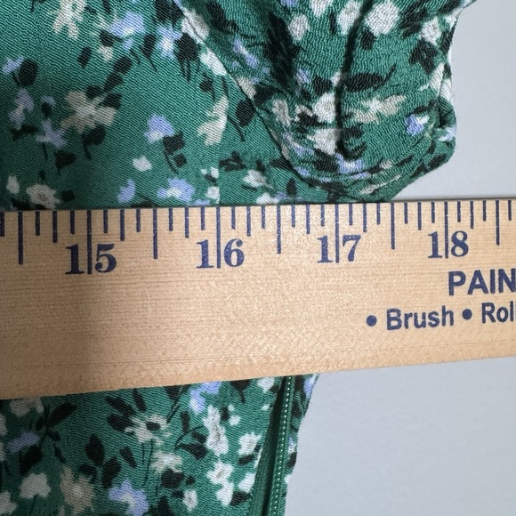 Madewell Ruched Midi Dress Womens 4 Green Floral Scoopneck NEW‎ - Picture 5 of 6